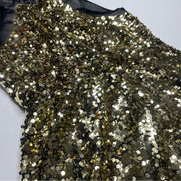 TAHARI Halterneck Gold Sequin Holiday Party Cocktail New Year Eve Dress - Picture 2 of 5